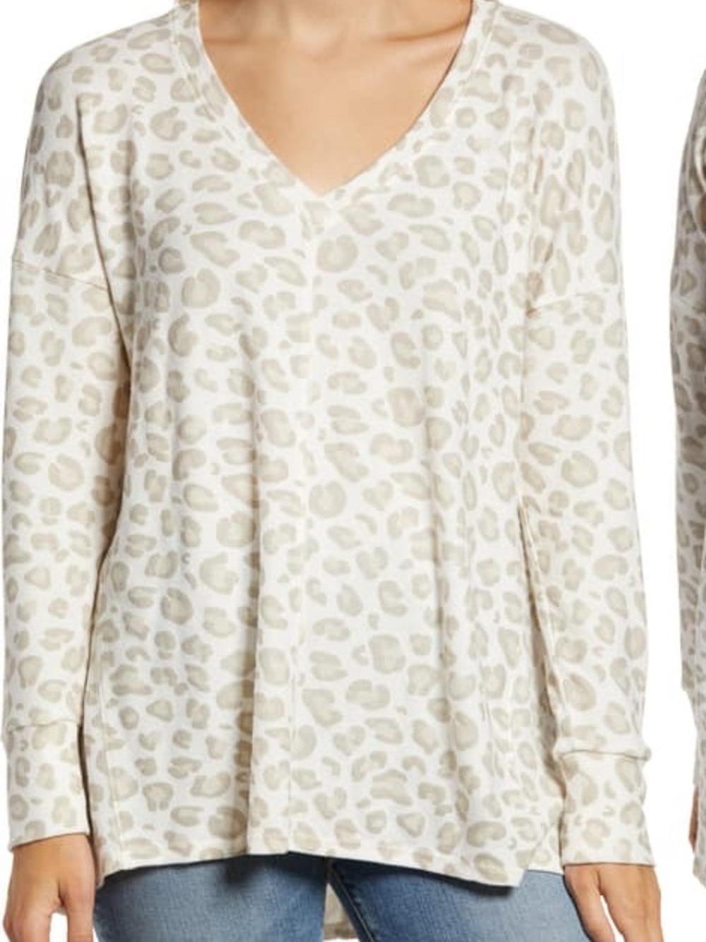 Gibsonlook Cozy V-Neck Tunic - Oatmeal Animal